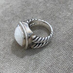 David Yurman Sterling Silver Chunky Albion White Agate Size 6.5